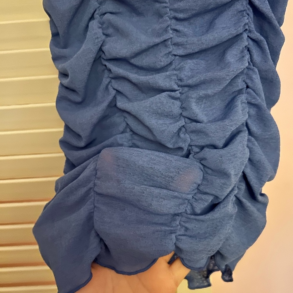 Blue Ruched Mesh Top - Picture 4 of 4